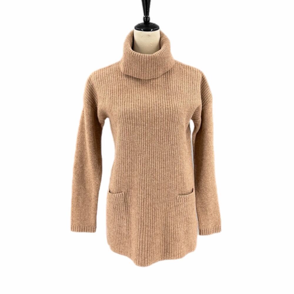 Ellen Tracy Tan Wool Yak Turtleneck Solid Neutral Thick Knit Pullover Sweater